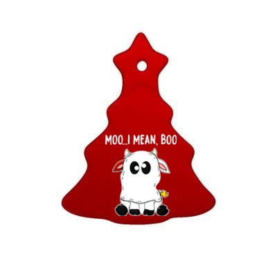 Moo I Mean Boo Cow Ghost Halloween Funny Gift Ceramic Tree Ornament