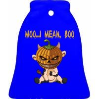 Moo I Mean Boo Cow Pumpkin Halloween Gift Ceramic Bell Ornament