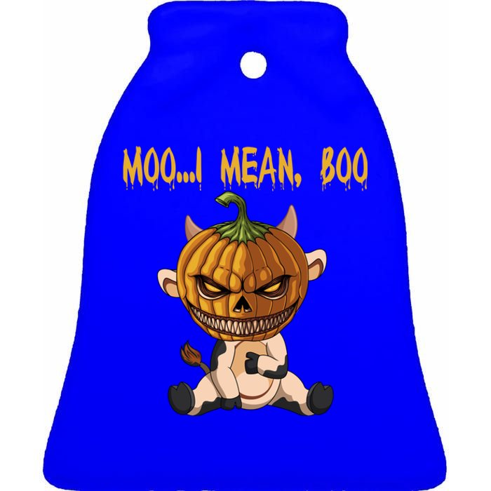 Moo I Mean Boo Cow Pumpkin Halloween Gift Ceramic Bell Ornament