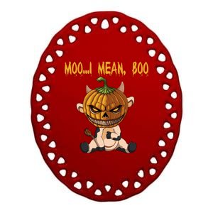 Moo I Mean Boo Cow Pumpkin Halloween Gift Ceramic Oval Ornament