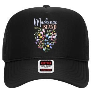 Mackinac Island Michigan Wildflowers Heart I Love Michigan High Crown Mesh Back Trucker Hat