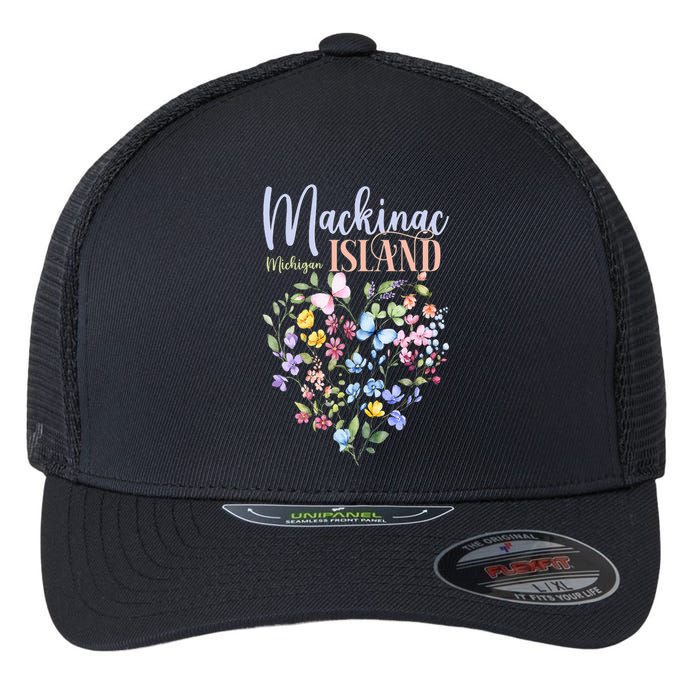 Mackinac Island Michigan Wildflowers Heart I Love Michigan Flexfit Unipanel Trucker Cap