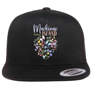 Mackinac Island Michigan Wildflowers Heart I Love Michigan Flat Bill Trucker Hat