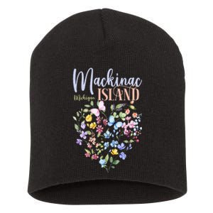 Mackinac Island Michigan Wildflowers Heart I Love Michigan Short Acrylic Beanie