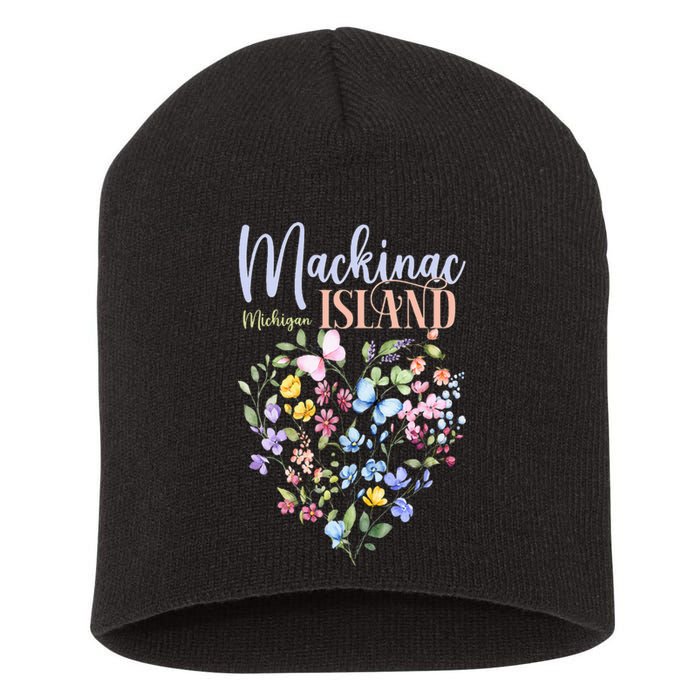 Mackinac Island Michigan Wildflowers Heart I Love Michigan Short Acrylic Beanie