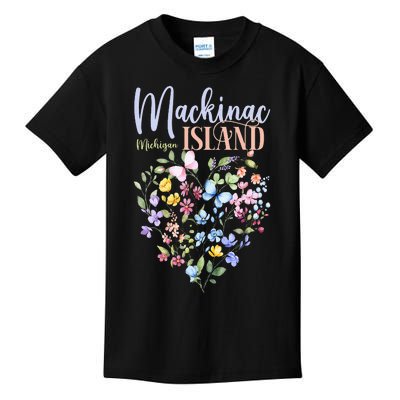 Mackinac Island Michigan Wildflowers Heart I Love Michigan Kids T-Shirt