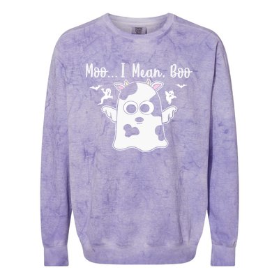 Moo I Mean Boo Funny Cow Halloween Gift Colorblast Crewneck Sweatshirt