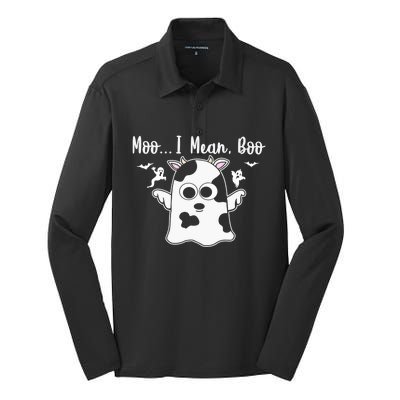 Moo I Mean Boo Funny Cow Halloween Gift Silk Touch Performance Long Sleeve Polo