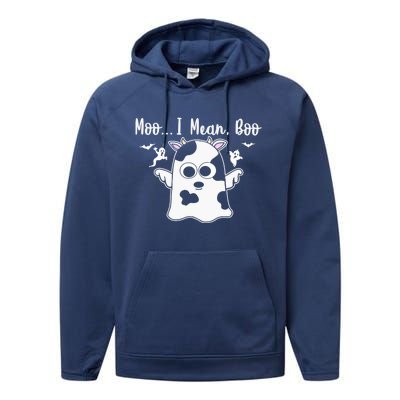 Moo I Mean Boo Funny Cow Halloween Gift Performance Fleece Hoodie