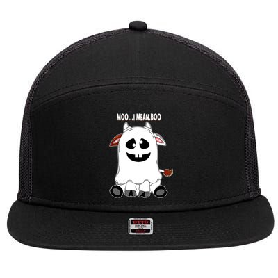 Moo I Mean Boo Funny Cow Halloween Gift 7 Panel Mesh Trucker Snapback Hat