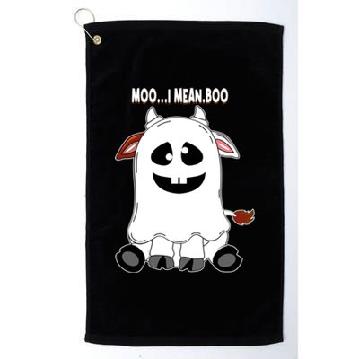 Moo I Mean Boo Funny Cow Halloween Gift Platinum Collection Golf Towel