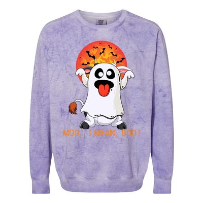 Moo I Mean Boo Funny Ghost Cow Halloween Gift Colorblast Crewneck Sweatshirt