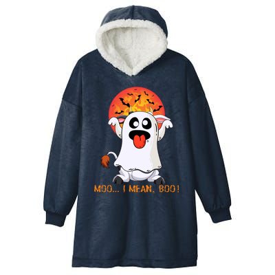 Moo I Mean Boo Funny Ghost Cow Halloween Gift Hooded Wearable Blanket