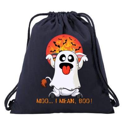 Moo I Mean Boo Funny Ghost Cow Halloween Gift Drawstring Bag