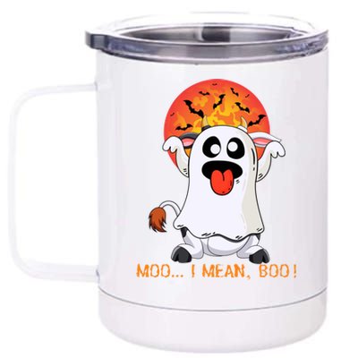 Moo I Mean Boo Funny Ghost Cow Halloween Gift 12 oz Stainless Steel Tumbler Cup