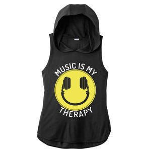 Music Is My Therapy Music Lover Ladies PosiCharge Tri-Blend Wicking Draft Hoodie Tank