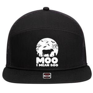 Moo I Mean Boo Funny Halloween Cow Ghost Cool Gift 7 Panel Mesh Trucker Snapback Hat