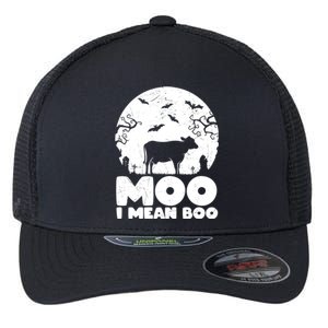 Moo I Mean Boo Funny Halloween Cow Ghost Cool Gift Flexfit Unipanel Trucker Cap