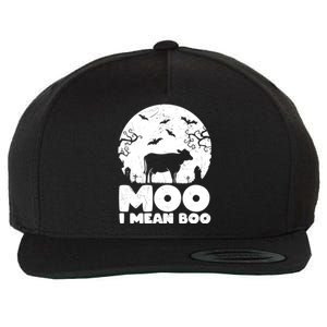 Moo I Mean Boo Funny Halloween Cow Ghost Cool Gift Wool Snapback Cap