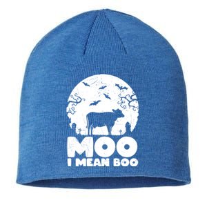 Moo I Mean Boo Funny Halloween Cow Ghost Cool Gift Sustainable Beanie