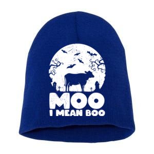 Moo I Mean Boo Funny Halloween Cow Ghost Cool Gift Short Acrylic Beanie