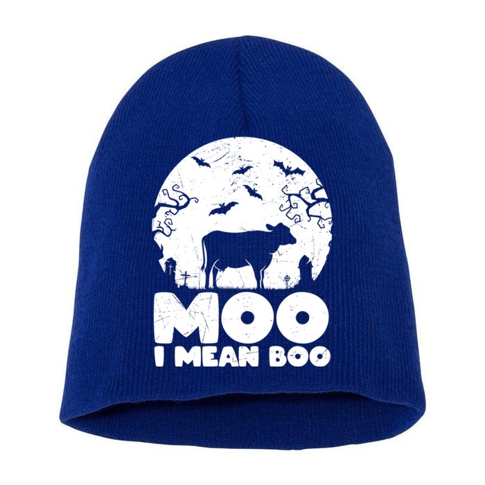 Moo I Mean Boo Funny Halloween Cow Ghost Cool Gift Short Acrylic Beanie