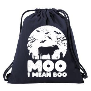 Moo I Mean Boo Funny Halloween Cow Ghost Cool Gift Drawstring Bag