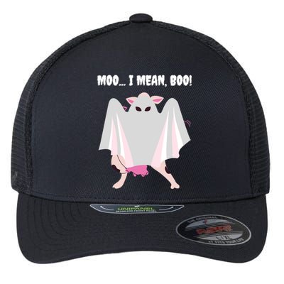 Moo I Mean Boo Funny Halloween Ghost Cow Gift Flexfit Unipanel Trucker Cap