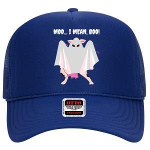 Moo I Mean Boo Funny Halloween Ghost Cow Gift High Crown Mesh Back Trucker Hat