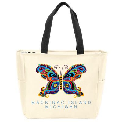 Mackinac Island Michigan Souvenir Butterfly Graphic Zip Tote Bag