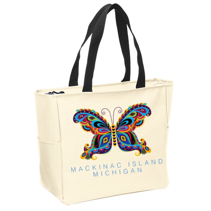 Mackinac Island Michigan Souvenir Butterfly Graphic Zip Tote Bag