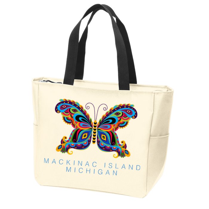 Mackinac Island Michigan Souvenir Butterfly Graphic Zip Tote Bag