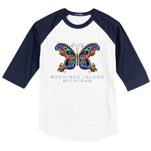 Mackinac Island Michigan Souvenir Butterfly Graphic Baseball Sleeve Shirt