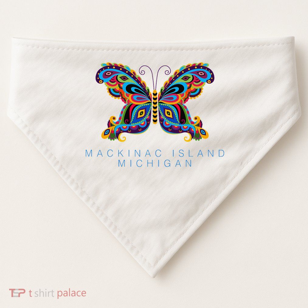 Mackinac Island Michigan Souvenir Butterfly Graphic USA-Made Doggie Bandana