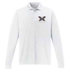 Mackinac Island Michigan Souvenir Butterfly Graphic Performance Long Sleeve Polo