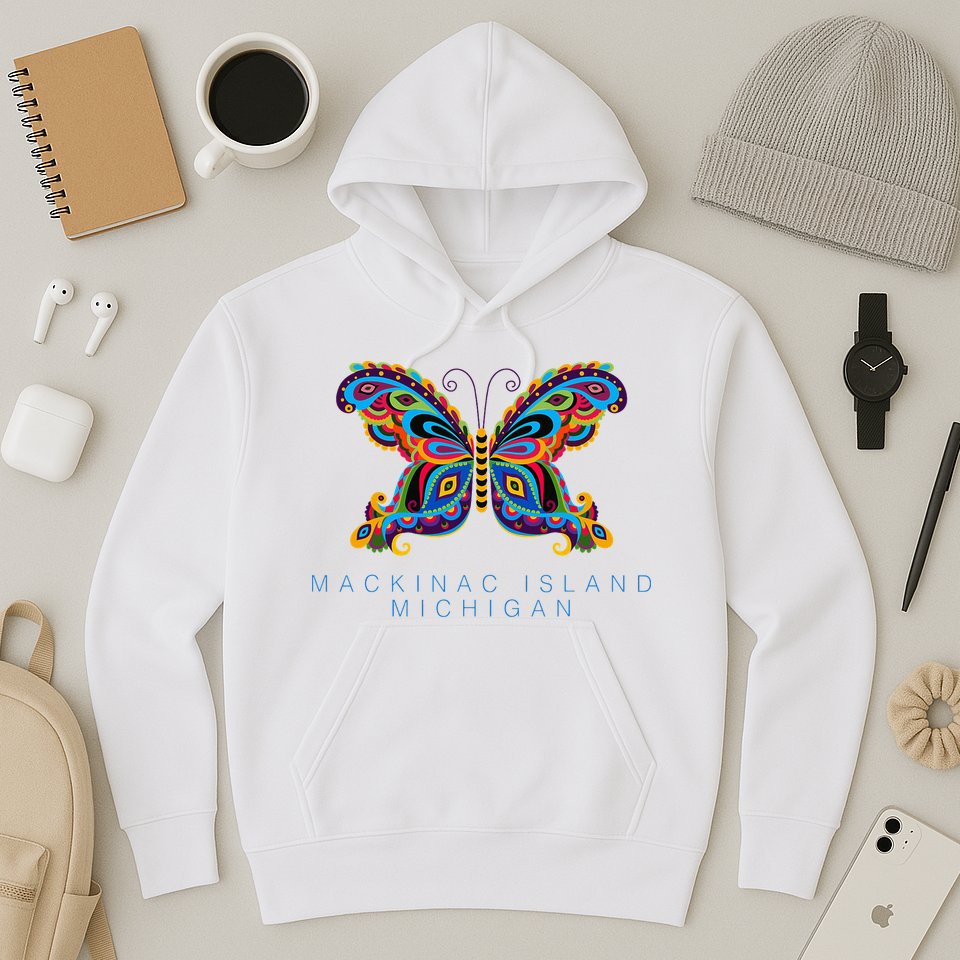 Mackinac Island Michigan Souvenir Butterfly Graphic Hoodie