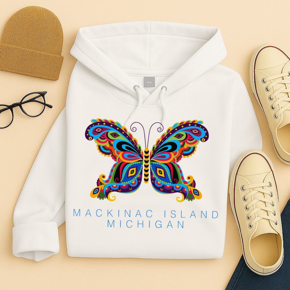 Mackinac Island Michigan Souvenir Butterfly Graphic Hoodie