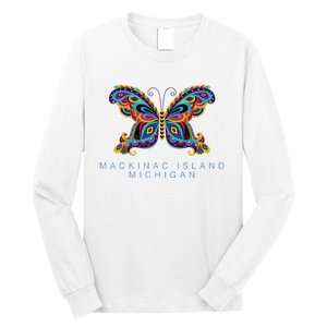 Mackinac Island Michigan Souvenir Butterfly Graphic Long Sleeve Shirt