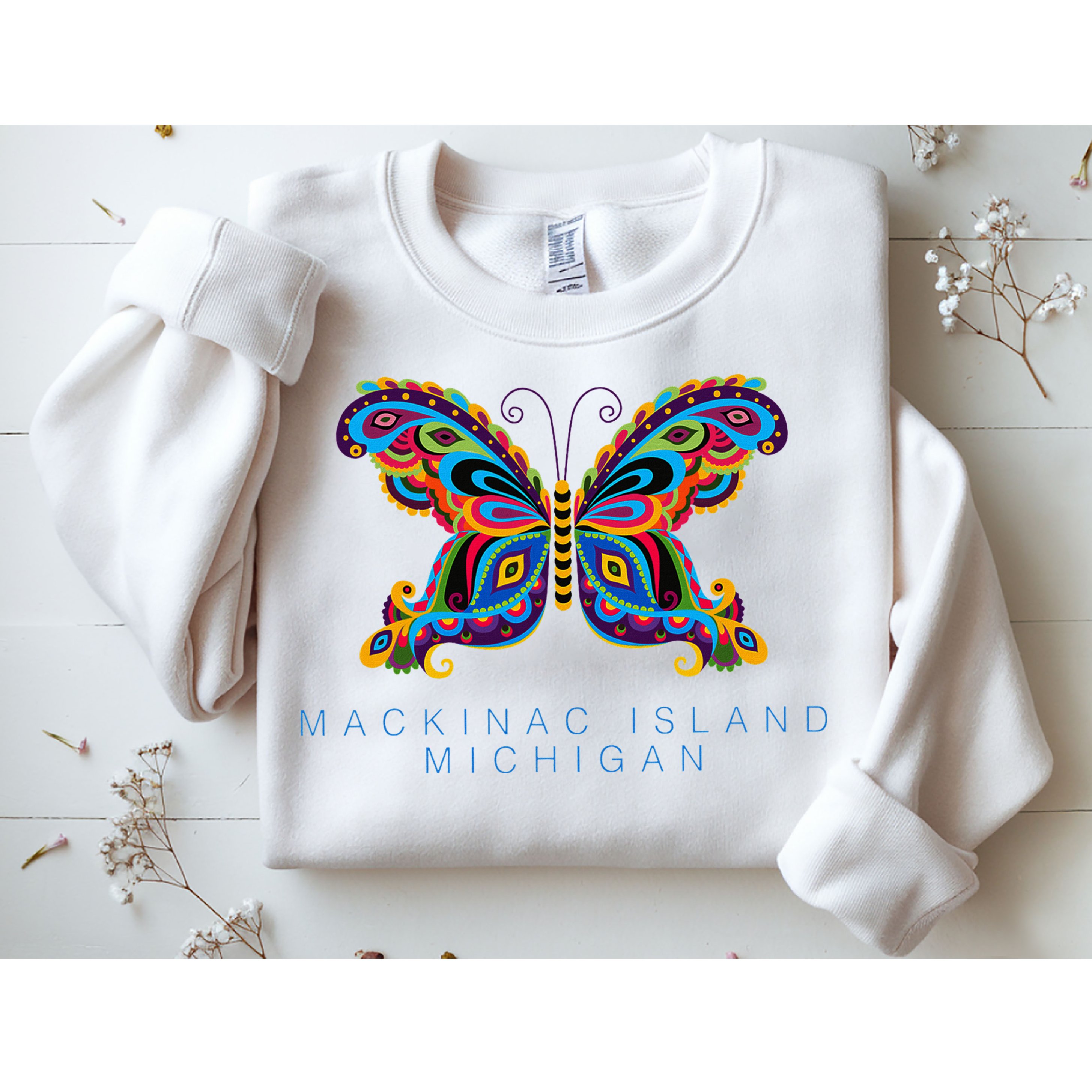 Mackinac Island Michigan Souvenir Butterfly Graphic Sweatshirt