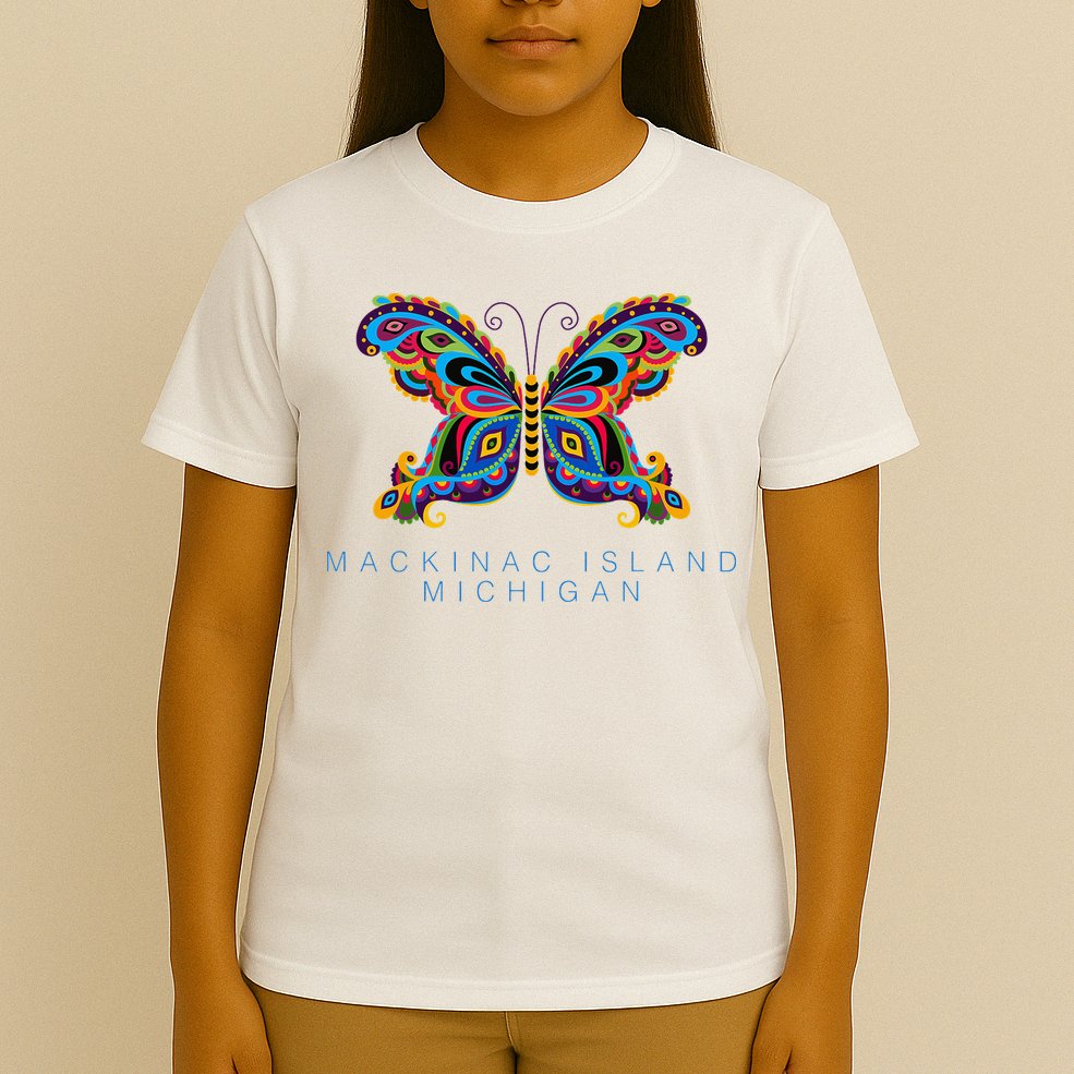 Mackinac Island Michigan Souvenir Butterfly Graphic T-Shirt
