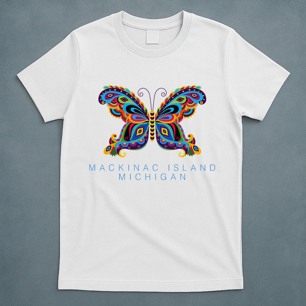 Mackinac Island Michigan Souvenir Butterfly Graphic T-Shirt