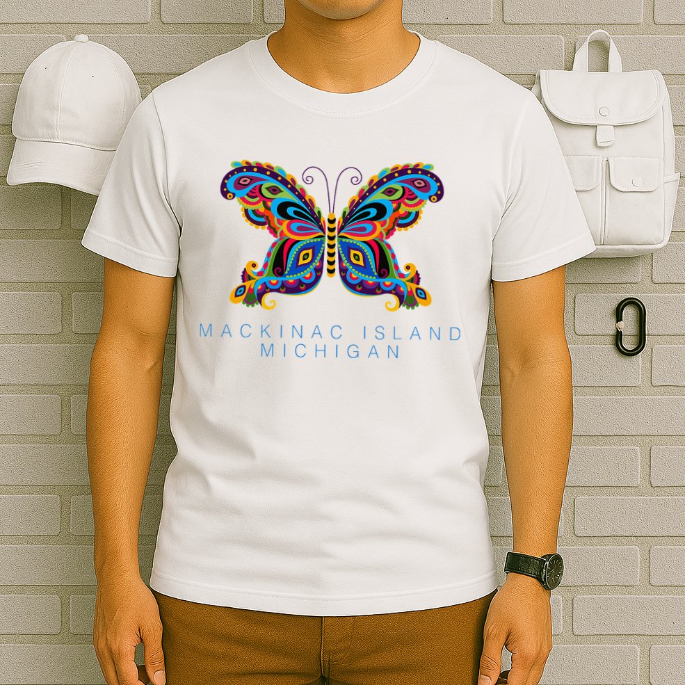 Mackinac Island Michigan Souvenir Butterfly Graphic T-Shirt