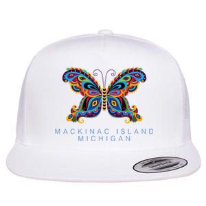 Mackinac Island Michigan Souvenir Butterfly Graphic Flat Bill Trucker Hat