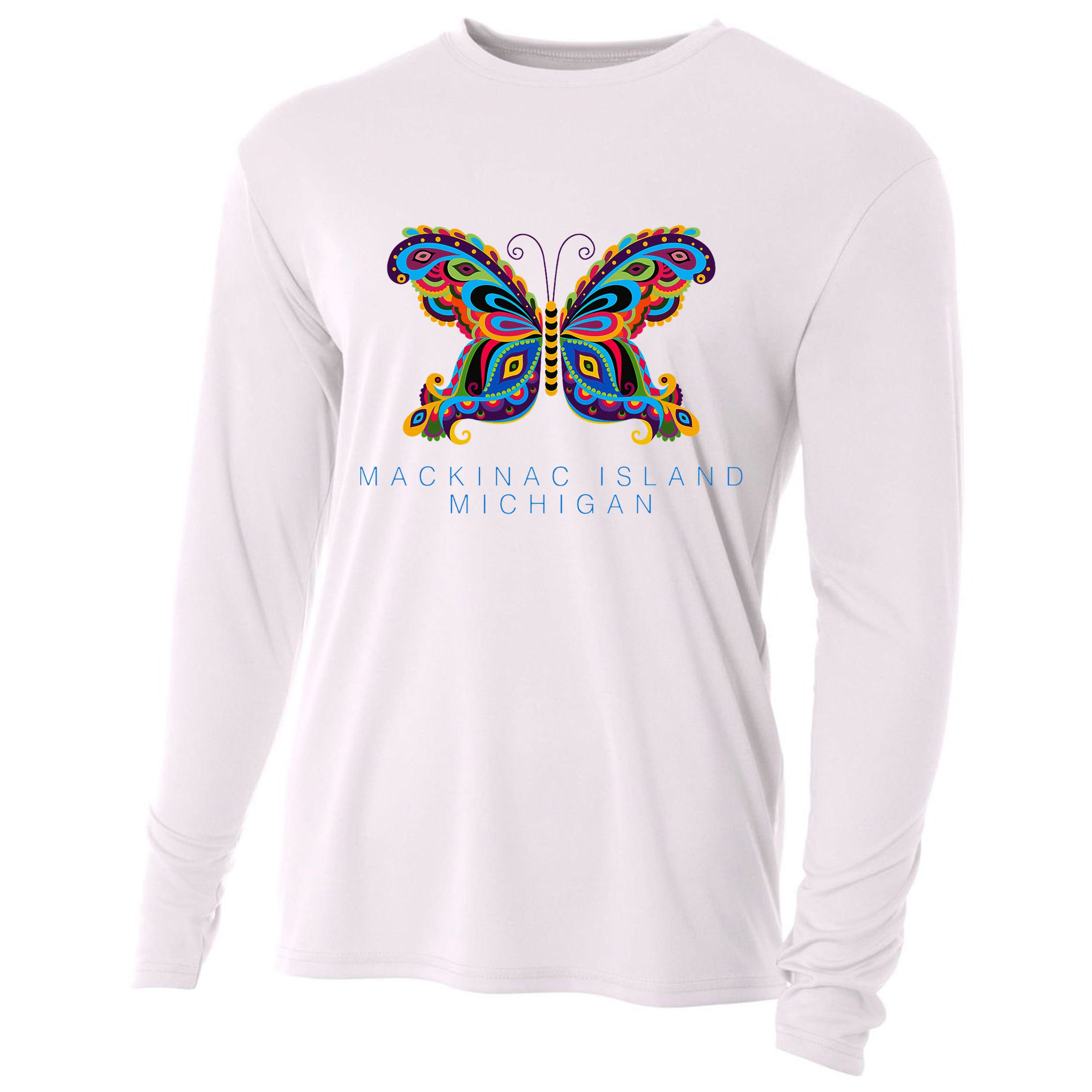 Mackinac Island Michigan Souvenir Butterfly Graphic Cooling Performance Long Sleeve Crew