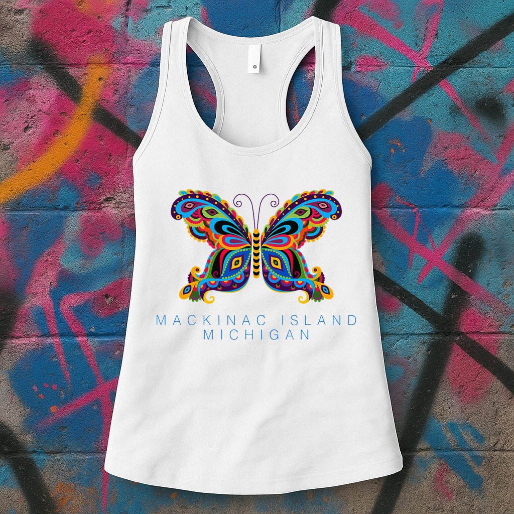 Mackinac Island Michigan Souvenir Butterfly Graphic Womens Tank Top