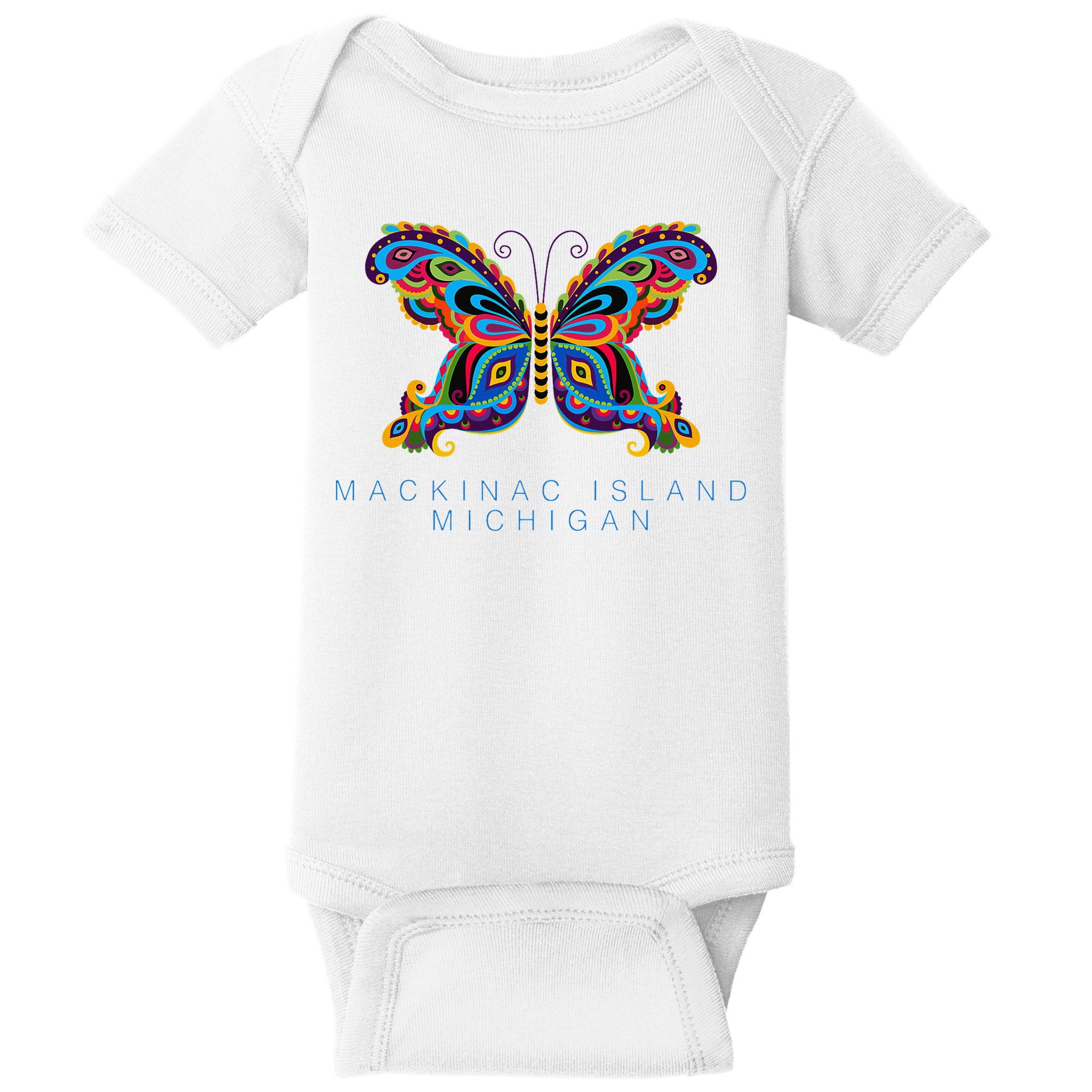 Mackinac Island Michigan Souvenir Butterfly Graphic Baby Bodysuit