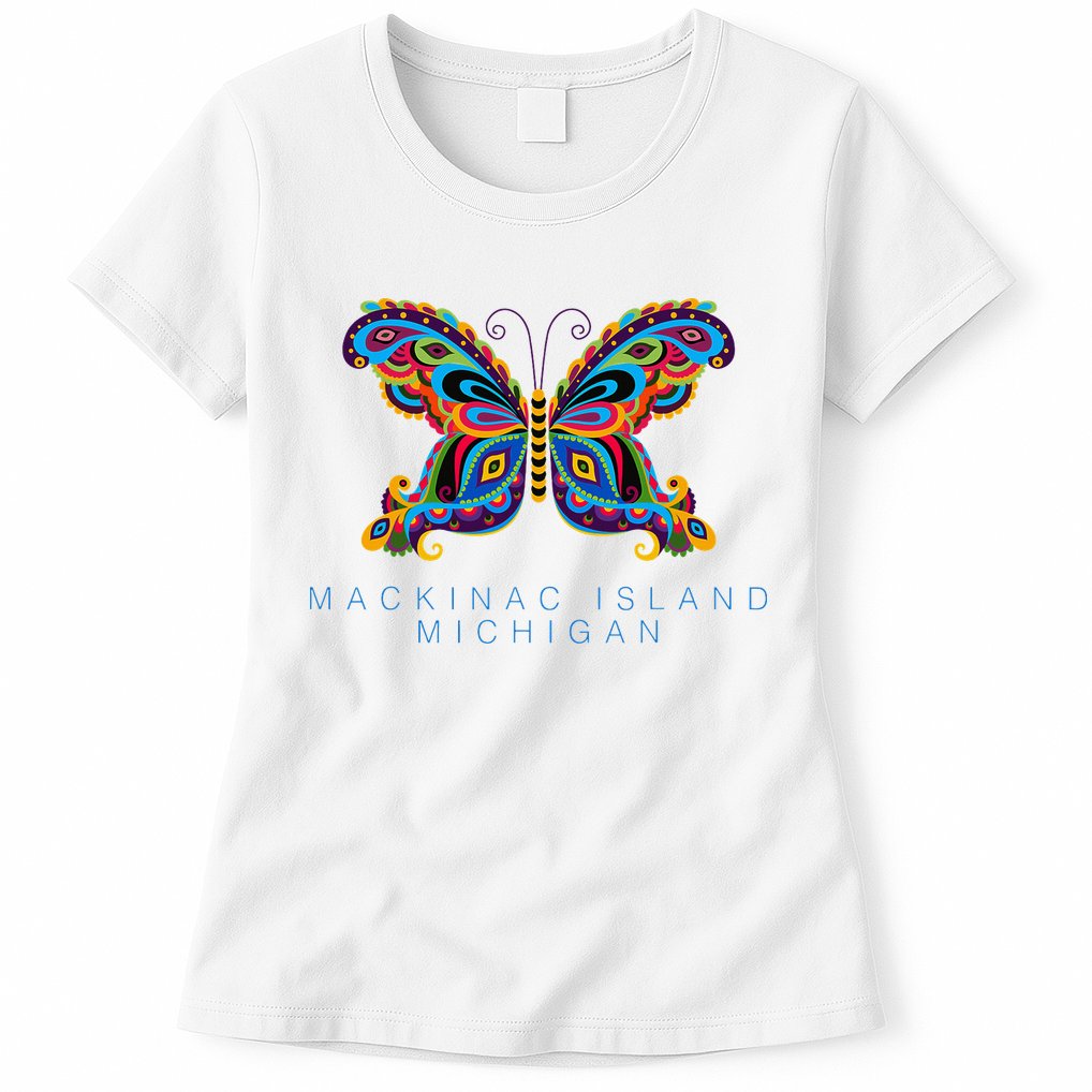 Mackinac Island Michigan Souvenir Butterfly Graphic Womens T-Shirt