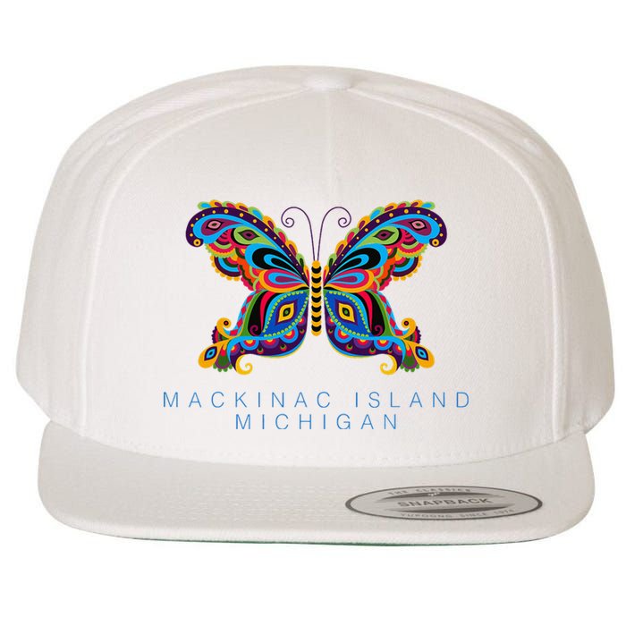 Mackinac Island Michigan Souvenir Butterfly Graphic Wool Snapback Cap