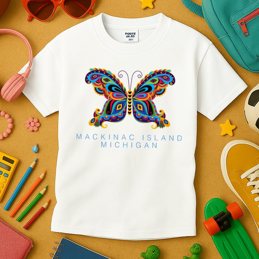 Mackinac Island Michigan Souvenir Butterfly Graphic Kids T-Shirt