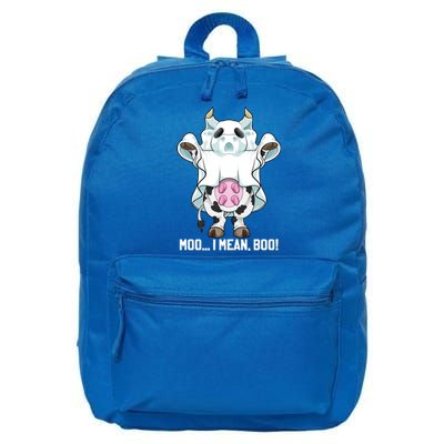 Moo I Mean Boo Ghost Cow Funny Halloween Costume Boys Cool Gift 16 in Basic Backpack